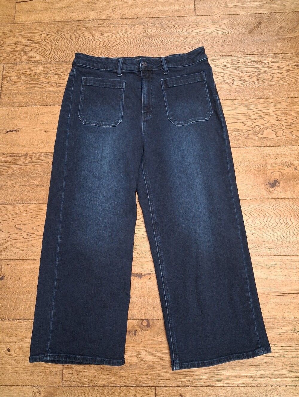 Quince Bella Stretch Patch Pocket Wide Leg  Cropped Jeans Midnight Blue Size 32